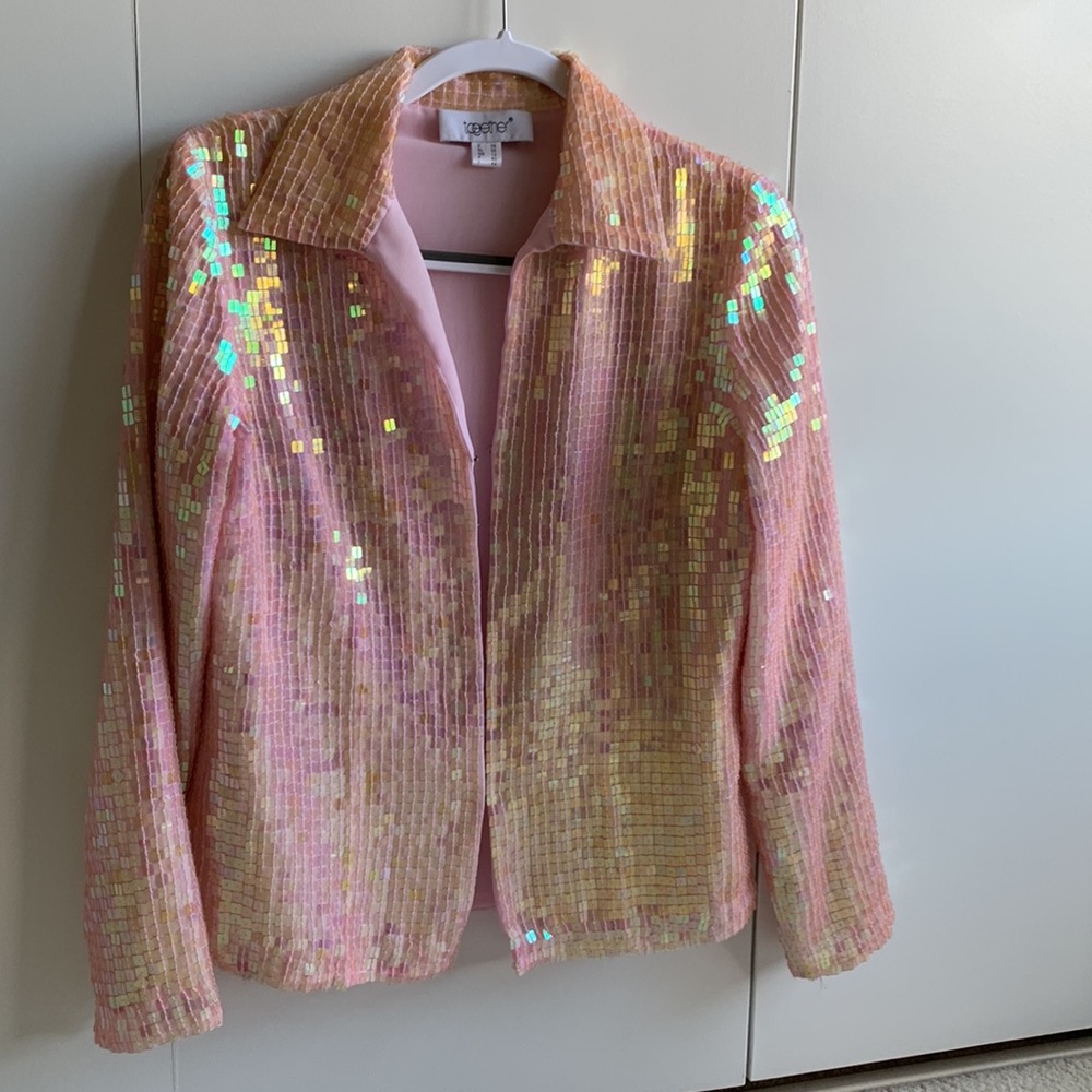 Together sequin long sleeves too jacket in iridescent blush